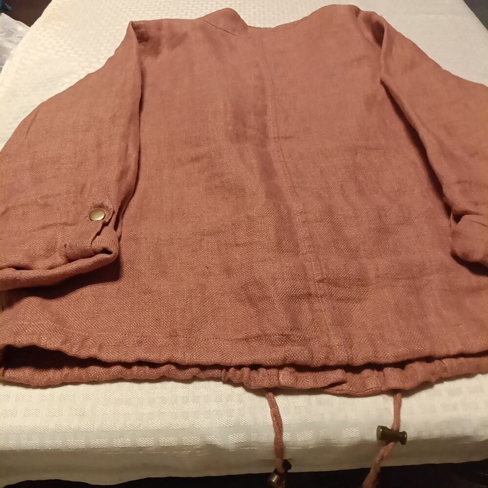 C&C California 100% Linen Short Jacket Sz M Mauve Roll Tab Sleeve Pockets Boho - Picture 5 of 5